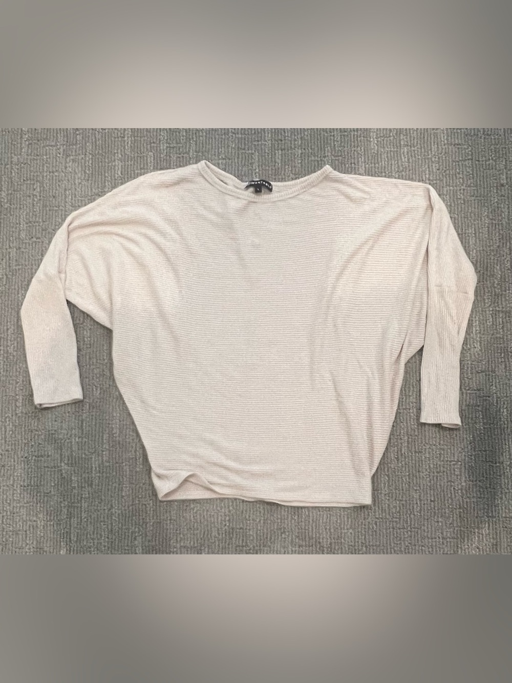 Relaxed Light Cream Ribbed Batwing Long-Sleeve Top